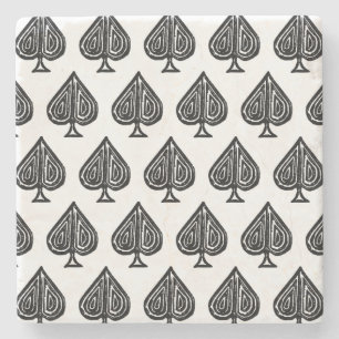 Black Playing Card Symbol Spades Shape Lino Cut Stone Coaster