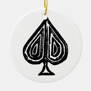 Black Playing Card Symbol Spades Shape Linocut Ceramic Tree Decoration