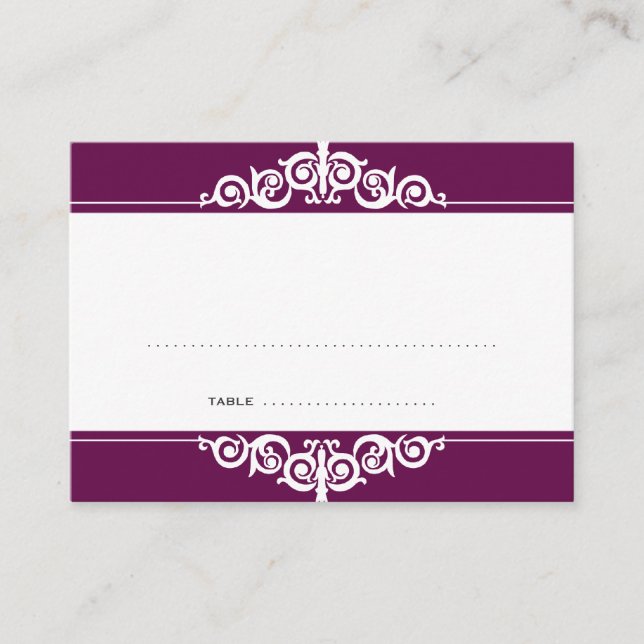 Black plum Victorian wedding guest escort card (Front)