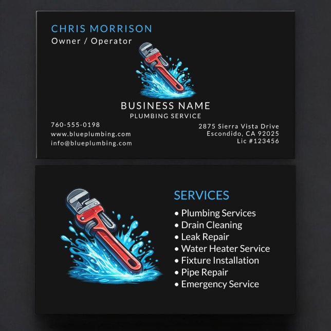 Black Plumber Service Professional Business Card (Creator Uploaded)