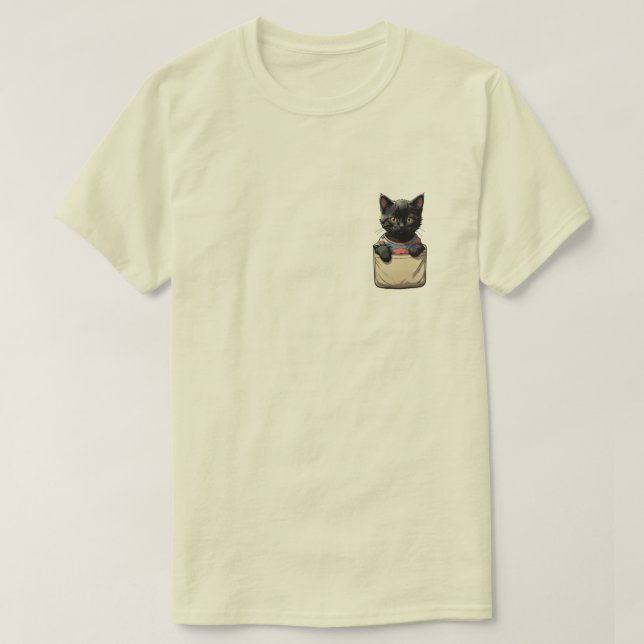 Black Pocket Cat  T-Shirt (Design Front)