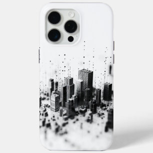 Black pointillism monochromatic city architecture iPhone 15 pro max case