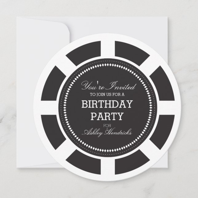 Black Poker Chip Birthday Party Invitation (Front)