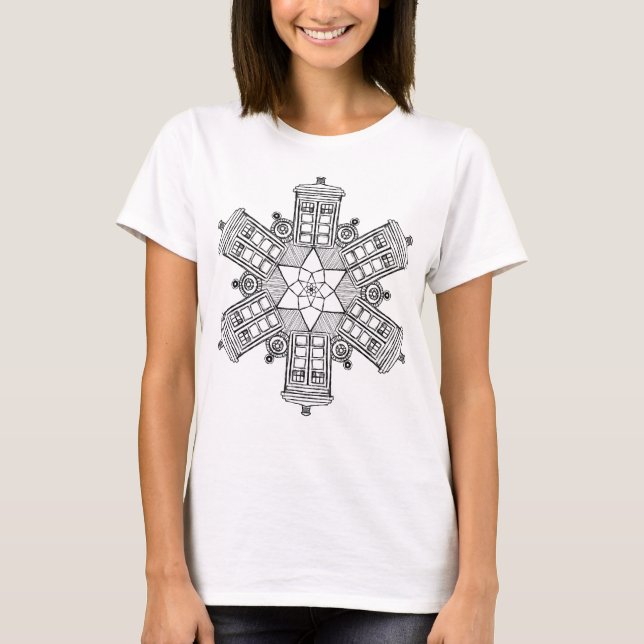 Black Police Box snowflake T-Shirt (Front)
