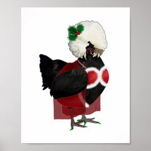 Black Polish Hen Wearing A Santa-Baby Christmas Ou Poster