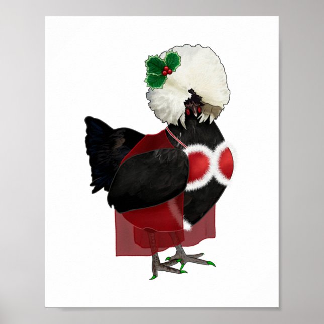 Black Polish Hen Wearing A Santa-Baby Christmas Ou Poster (Front)