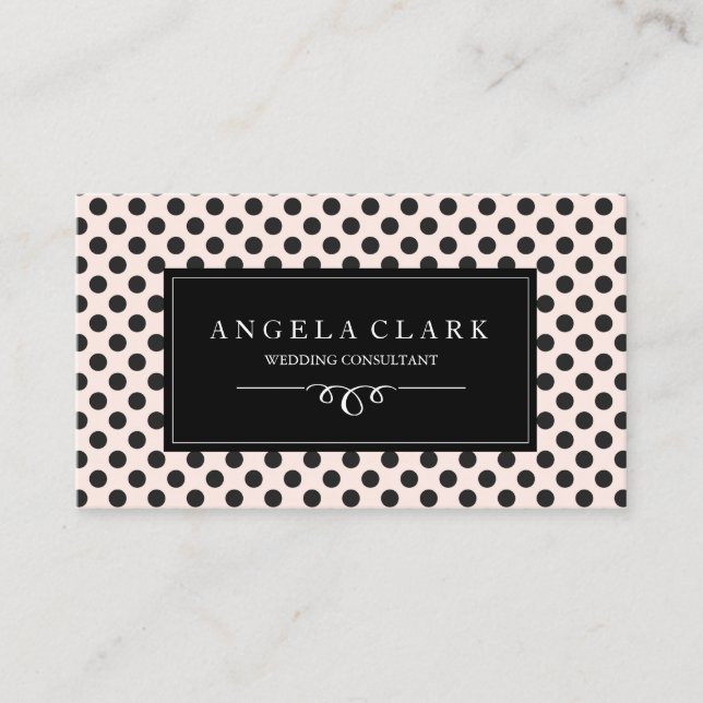 Black Polk a Dots with a Soft Peach Background Business Card (Front)