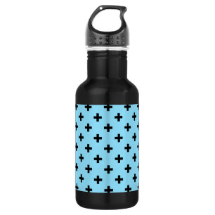 Black polka crosses on baby blue 532 ml water bottle