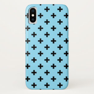 Black polka crosses on baby blue Case-Mate iPhone case