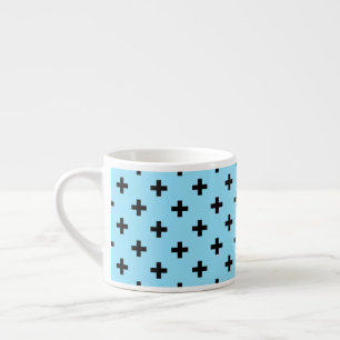 Black polka crosses on baby blue espresso cup