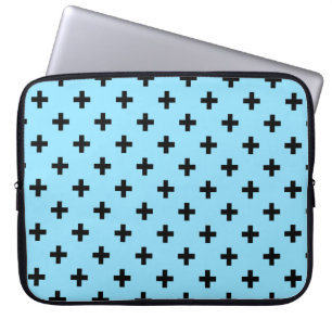 Black polka crosses on baby blue laptop sleeve