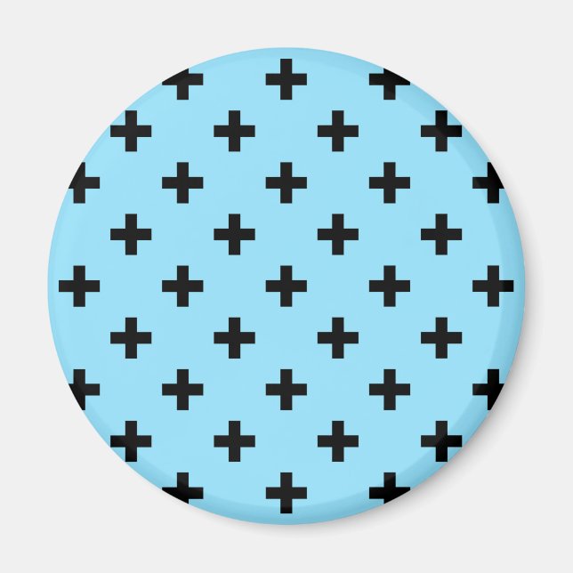 Black polka crosses on baby blue magnet (Front)