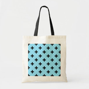 Black polka crosses on baby blue tote bag