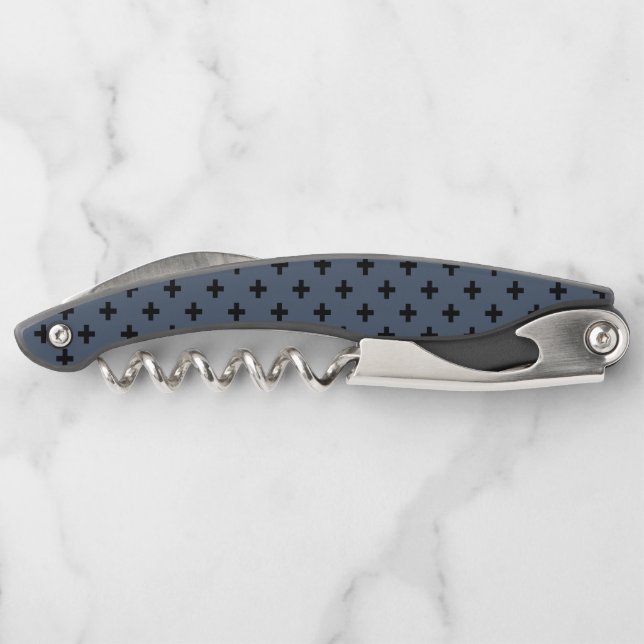 Black polka crosses on blue-gray corkscrew (Back)