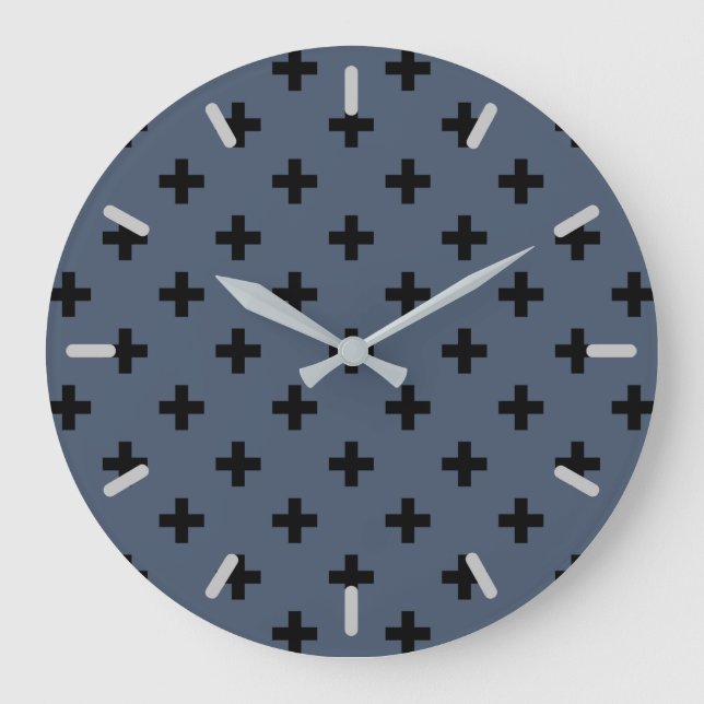 Black polka crosses on blue-gray large clock (Front)