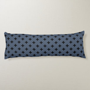 Black polka crosses on blue-grey body cushion
