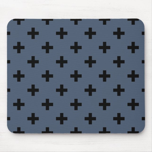 Black polka crosses on blue-grey mouse pad (Front)