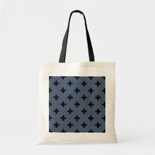 Black polka crosses on blue-grey tote bag