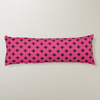 Black polka crosses on fuchsia