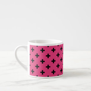 Black polka crosses on fuchsia espresso cup
