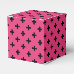 Black polka crosses on fuchsia favour box