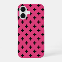 Black polka crosses on fuchsia
