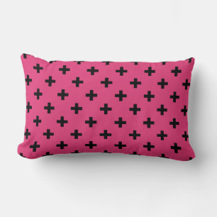 Black polka crosses on fuchsia lumbar cushion