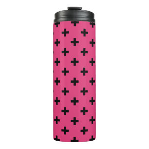 Black polka crosses on fuchsia thermal tumbler