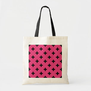 Black polka crosses on fuchsia tote bag