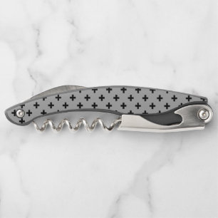 Black polka crosses on grey corkscrew