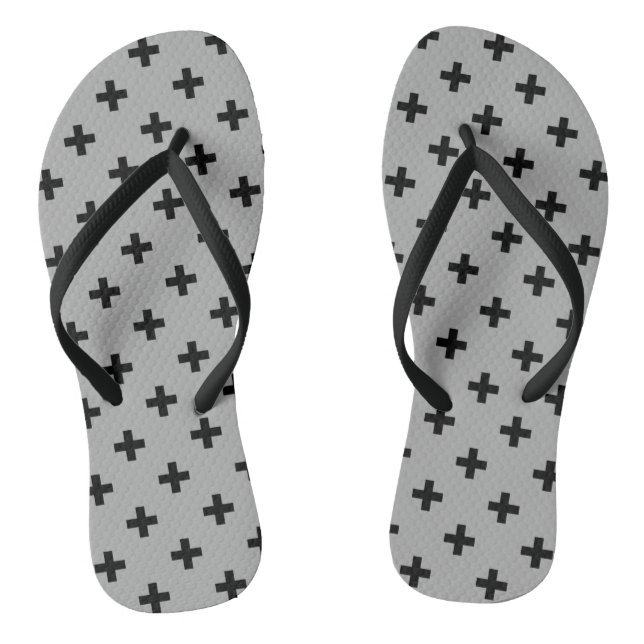 Black polka crosses on grey jandals (Footbed)