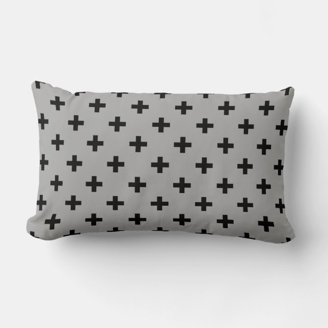 Black polka crosses on grey lumbar cushion (Front)