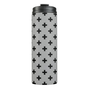 Black polka crosses on grey thermal tumbler