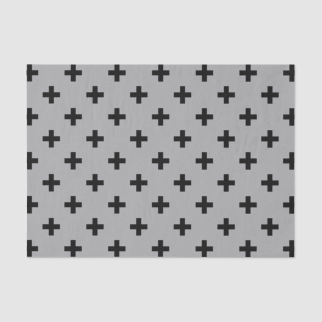 Black polka crosses on grey tissue paper (Front)