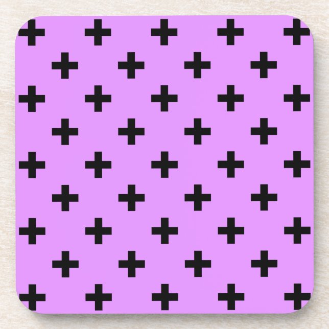 Black polka crosses on lilac coaster (Front)