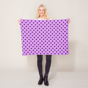Black polka crosses on lilac fleece blanket