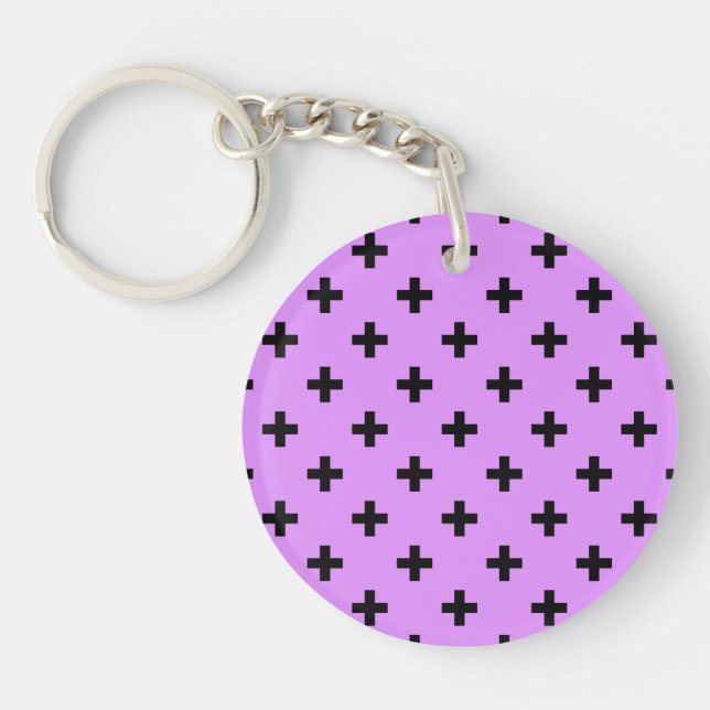 Black polka crosses on lilac key ring (Front)