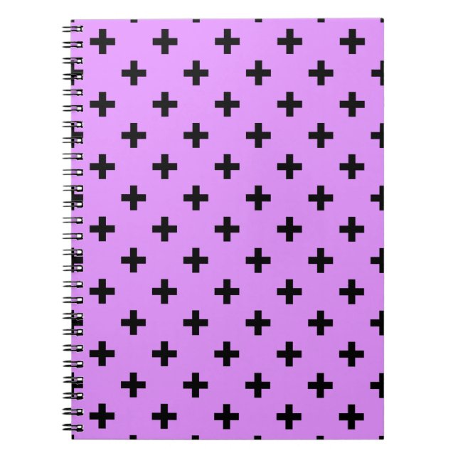 Black polka crosses on lilac notebook (Front)