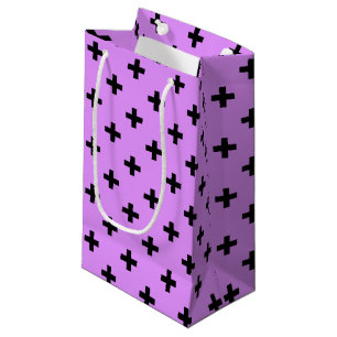 Black polka crosses on lilac small gift bag