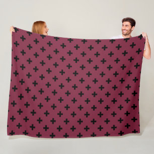 Black polka crosses on mulberry fleece blanket