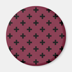 Black polka crosses on mulberry magnet