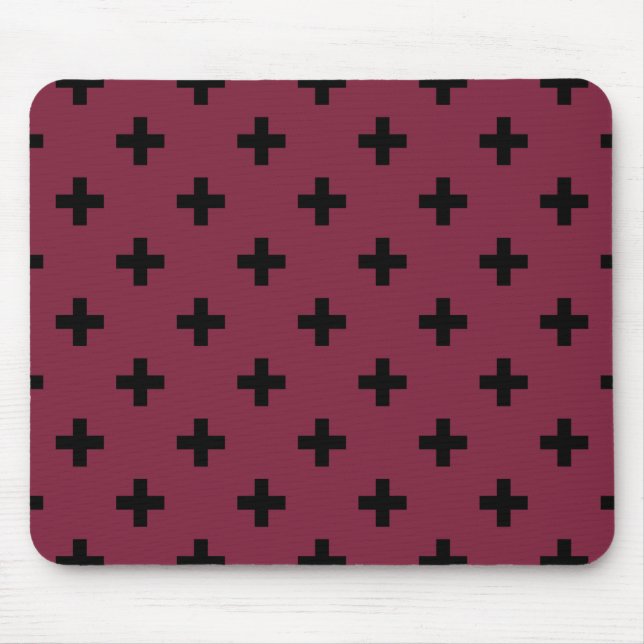 Black polka crosses on mulberry mouse pad (Front)