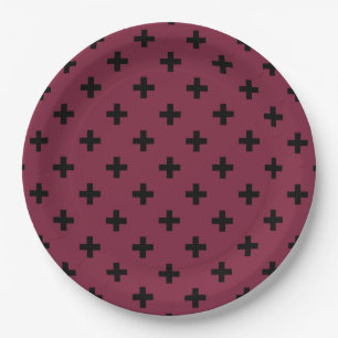 Black polka crosses on mulberry paper plate