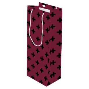 Black polka crosses on mulberry wine gift bag