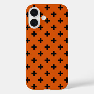 Black polka crosses on orange iPhone 16 case