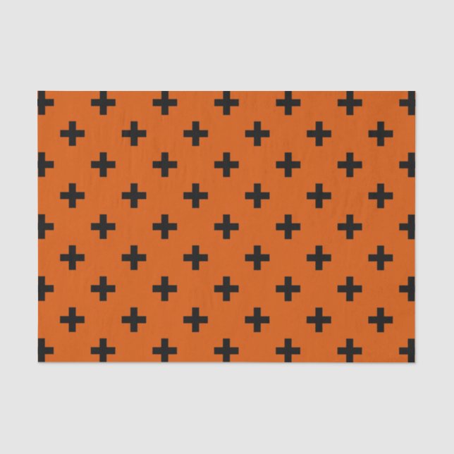 Black polka crosses on orange tissue paper (Front)