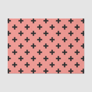 Black polka crosses on peach tissue paper