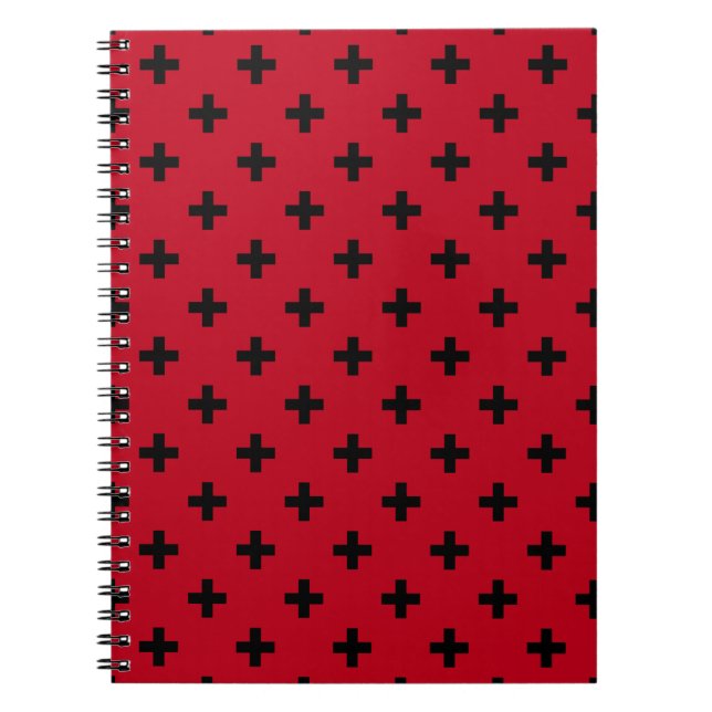 Black polka crosses on red notebook (Front)