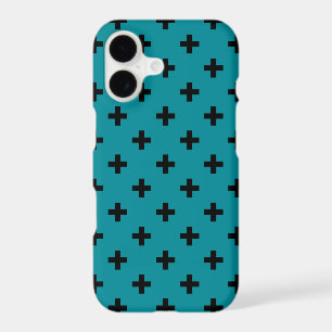 Black polka crosses on teal