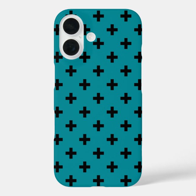 Black polka crosses on teal Case-Mate iPhone case (Back)